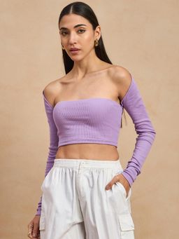 COLOR CAPITAL - Ribbed Off Shoulder Neck Top