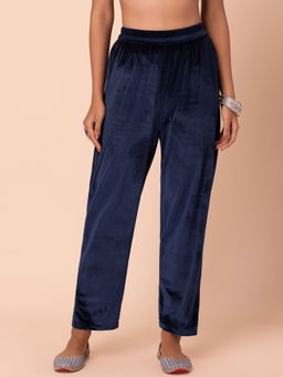 Indya - Royal Blue Velvet Fitted Pants