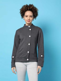 Campus Sutra - Womens Dark Grey Solid Cotton Jacket