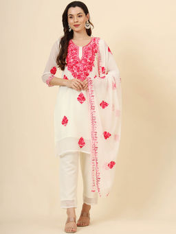 VAIRAGEE - Pink Floral Printed Kurta with Pant and Dupatta (Set of 3)