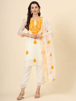 VAIRAGEE - Yellow Floral Printed Kurta with Pant and Dupatta (Set of 3)