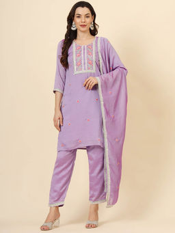 VAIRAGEE - Lavender Maaza Floral Embroided Kurta with Pant and Dupatta (Set of 3)