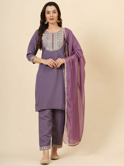 VAIRAGEE - Purple Sprite Embroided Kurta with Pant and Dupatta (Set of 3)