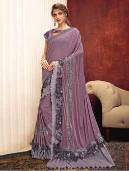 Odette - Purple Fancy Lycra Crush Fabric Designer Saree with Unstitched Blouse