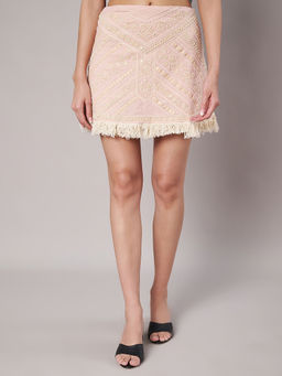 AMAGYAA - Women Peach Embroidered Mini Skirt