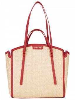 Mario Valentino - Biege/Red Demetra Top Zip Large Tote Bag