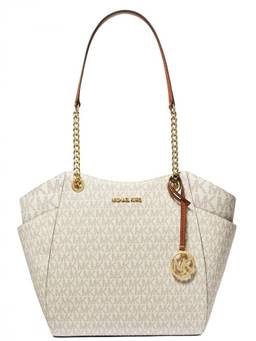 Michael Kors - White Jet Set Top Zip Large Tote Bag