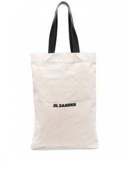 Jil Sander - White Logo Print Linen Tote Bag
