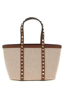 Valentino Garavani - Beige Rockstud Top Zip Small Tote Bag