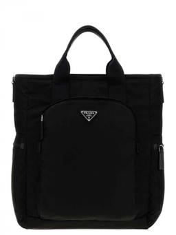 PRADA - Black Logo Top Zip Large Tote Bag
