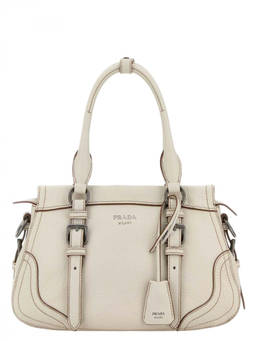 PRADA - White Logo Top Zip Large Tote Bag