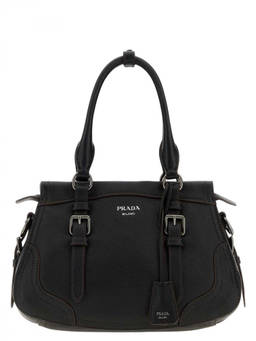PRADA - Black Logo Top Zip Large Tote Bag
