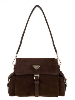PRADA - Brown Logo Medium Shoulder Bag