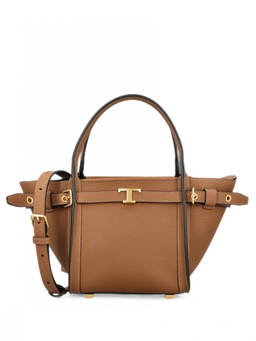 TOD'S - Brown T Signature Top Zip Mini Tote Bag