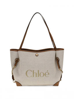 Chloe - Beige/Clay Brown Clover Large Tote Bag