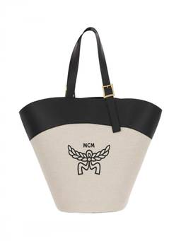 MCM - Natural/Black Logo Tote Bag