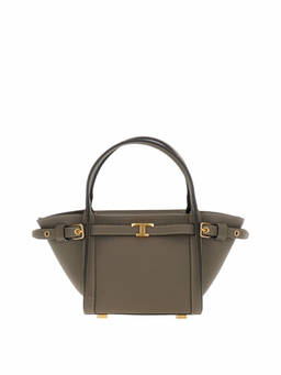TOD'S - Taupe Logo Top Zip Mini Tote Bag