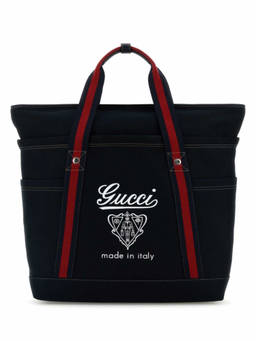 Gucci - Navy Blue Printed Top Zip Tote Bag
