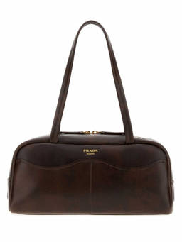 PRADA - Brown Logo Large Shoulder Bag