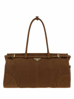 PRADA - Brown Logo Large Shoulder Bag