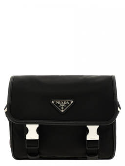 PRADA - Black Re Nylon Logo Messenger Bag
