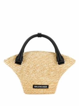 Balenciaga - Beige Braided Raffia Mini Tote Bag