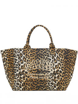 Ganni - Leopard Print Logo Large Tote Bag