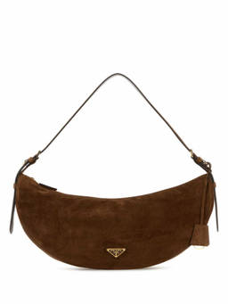 PRADA - Brown Suede Large Demi Lune Shoulder Bag