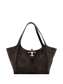 TOD'S - Dark Brown T-Timeless Top Zip Small Tote Bag