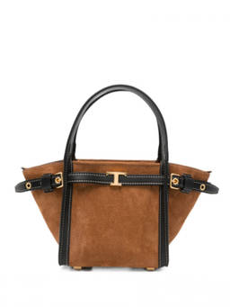 TOD'S - Brown T Signature Top Zip Mini Tote Bag