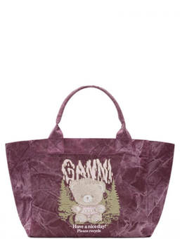 Ganni - Maroon Forest Teddy Medium Tote Bag