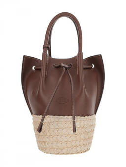 TOD'S - Brown Straw Mini Bucket Bag