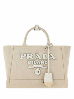 PRADA - Light Beige Linen Large Tote Bag