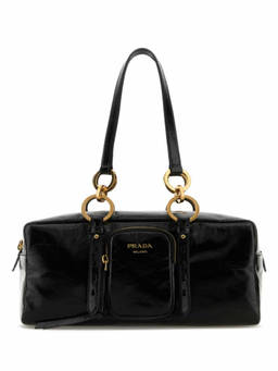 PRADA - Black Logo Top Zip Tote Bag