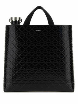 PRADA - Black Embossed Print Tote Bag