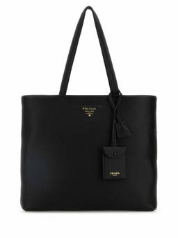 PRADA - Black Triangle Logo Tote Bag