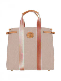 Valentino Garavani - Beige Cotton Leather Tote Bag