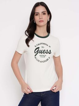 Guess - Women White Typography Crew Neck T-Shirt