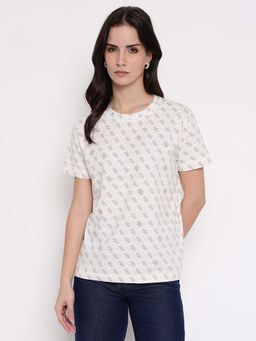 Guess - Women White Printed Crew Neck T-Shirt