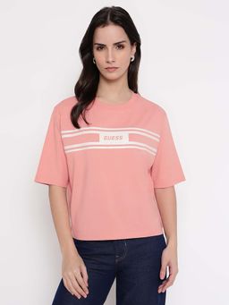 Guess - Women Pink Striped Crew Neck T-Shirt