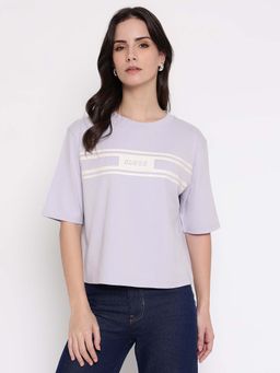 Guess - Women Light Lavender Striped Crew Neck T-Shirt