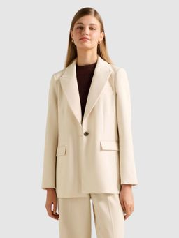 Forever New - Women Cream Solid Oaklyn Single Breasted Blazer
