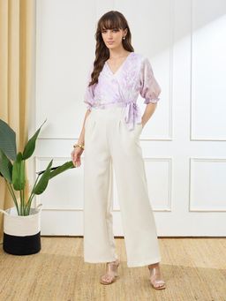 Latin Quarters - Women Lavender-White Floral Printed Jumpsuit
