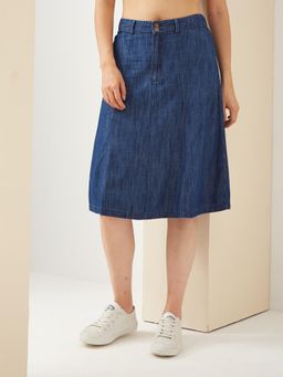 Latin Quarters - Women Blue Casual A-Line Solid Knee Length Skirt