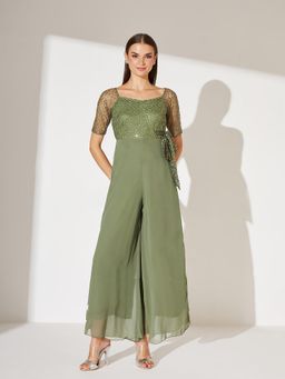 Miss Chase - Women Light Green Embroidered Jumpsuit