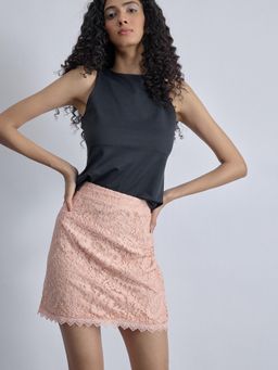 The Label Life - Women Blush Pink Self Design Lace Mini Skirt