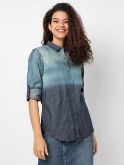 Campus Sutra - Women Colorblock Stylish Casual Denim Shirt