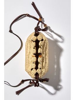 H&M - Women Beige Bead-Detail Straw Crossbody Bag