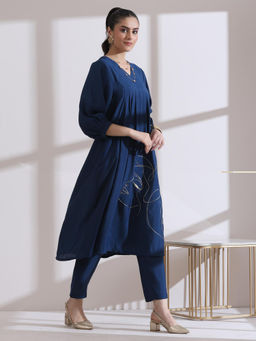 Swtantra - Airskin Navy Blue Girl Embroidery Navy Blue Kurta