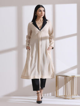 Swtantra - Airskin Fawn Black Point Notched Lapel Collar Kurta